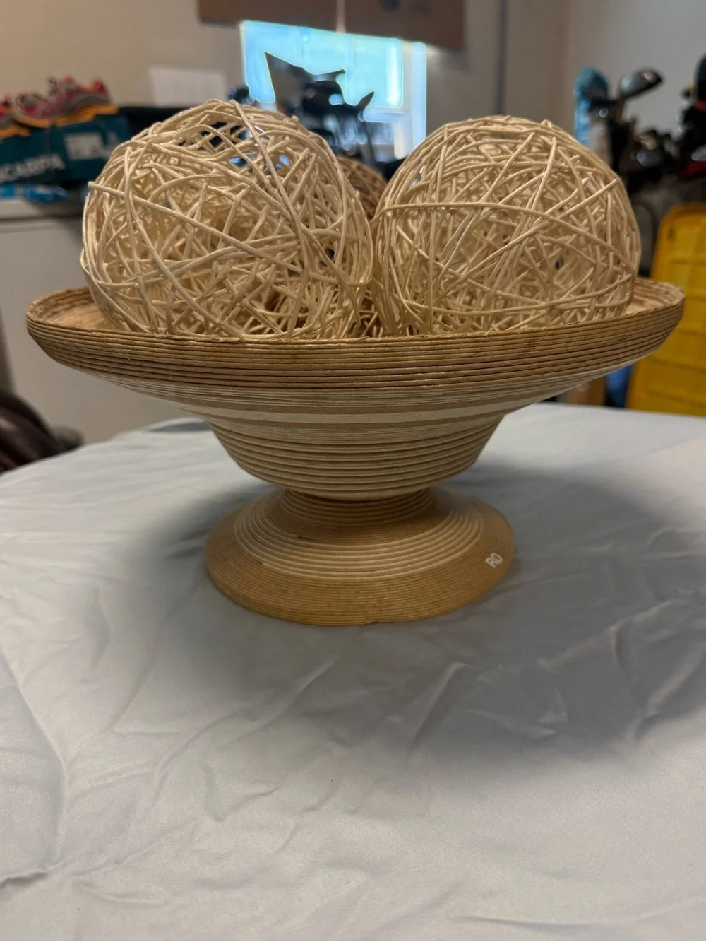 Natural Rattan Decorative Bowl with Wicker Ball Accents